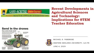 Michael Faborode- LASU-ACEITSE Lecture on Recent Developments in Agric Sciences and Technology