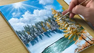How to Draw a Winter Scenery / Acrylic Painting for Beginners