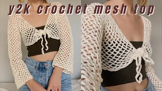 Y2K crochet mesh front tie cardigan tutorial