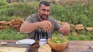 Comida de Domingo de Ramos. ENSALADA de BRUJILLO o EMBURUJILLO, ENSALADA de BACALAO y LASAÑA