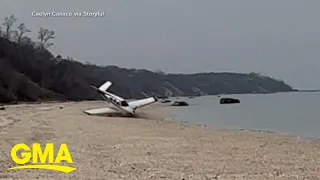 Small plane makes emergency landing on beach | GMA