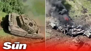 Dramatic moment Russian drone strikes Ukrainian tanks in Zaporizhzhia