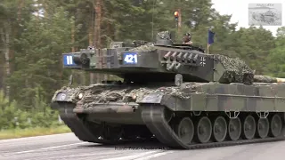 Marschkolonne Kampfpanzer Leopard 2 MBT Einfahrt ins GÜZ L93 Gefechtsübungszentrum des Heeres NATO