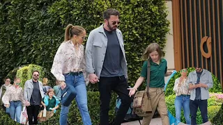 Ben Affleck holds hands with girlfriend Jennifer Lopez while out in Santa Monica  his son Samuel.