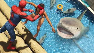 GTA 5 Water Ragdolls - Spiderman vs Shark ep.9