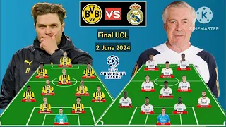 Head To Head Line Up Real Madrid vs Borussia Dortmund Final UEFA Champions League 2023/2024