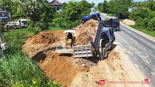 New Project Landfilling Up Clearing Forest​​ In Village By Mitsubishi BD2f Dozer & 5 ton Dump Trucks