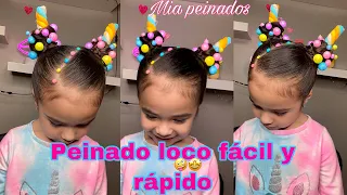 PEINADO LOCO 😜 FÁCIL RÁPIDO Y DIVERTIDO/Crazy hair ideas 💡 for little girls 👧🏻