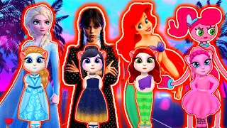 My Talking Angela 2 New Update Gameplay Elsa Frozen Vs Wednesday Addams Vs  Mermaid Vs Long Legs