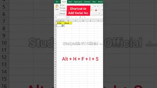 Shortcut key to add serial number in excel | Serial number shortcut key in excel #shorts #excel