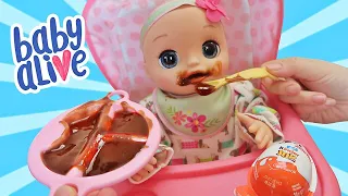 Живая Малышка Baby Alive /кормим кашей и открываем сюрприз Kinder Joy Зырики ТВ