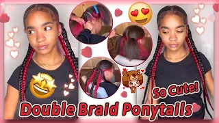 Double Braided Ponytails👏 Red Color Peek-A-Boo Heatless Extended Braid Tutorial Ft.@UlaHair