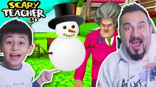 KIZGIN ÖĞRETMENE KARDAN ADAM ŞAKASI! ELİ KIRILDI! | (sesegel çocuk) SCARY TEACHER 3D OYNUYORUZ!