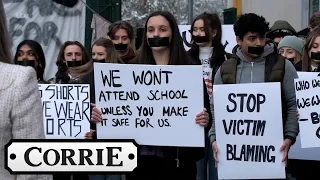 Amy and Summer Protest Outside School to Stop Upskirting | Coronation Street