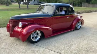 1939 Chevy Fat Fender Business Coupe Out of Shop running down the street