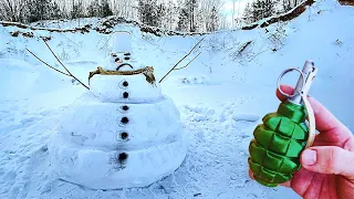 EXPERIMENT: how strong is snowman? | snowman explosion with firecrackers