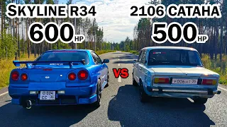 ВАЗ 2106 3S-GTE САТАНА vs NISSAN Skyline R34 600л.с. Тачка из ФОРСАЖА приехала РВАТЬ ЖИГУЛИ.