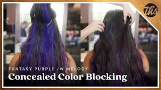 Concealed Color Blocking Hair Techniques with Fantasy Purple Hair