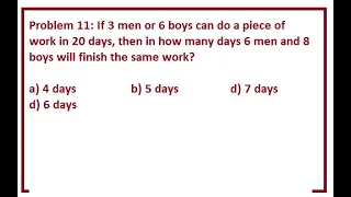 Problem 11: If 3 men or 6 boys can do a piece of work in 20 days, then in how many days 6 men and 8