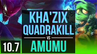 KHA'ZIX vs AMUMU (JUNGLE) (DEFEAT) | Quadrakill, 2.1M mastery points, Legendary | BR Diamond | v10.7