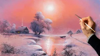 👍 Acrylic Landscape Painting  - Winter Evening  / Easy Art / Drawing Lessons / Beautiful Relaxing