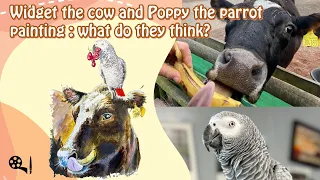 What do Widget the cow and Poppy the parrot think about their painting