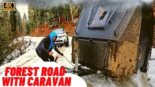 KAR, YAĞMUR, RÜZGAR, RAHATLATICI ORMAN KAMPI - YAYLA YOLU KAR KAMPI - #karavan #snowcamping #kamp