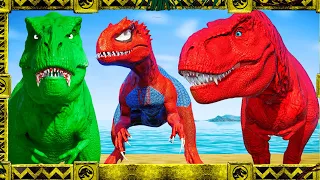 Colorful T-Rex Pack vs. Spiderman I-Rex Showdown: Epic Battle with Other Dinosaurs!