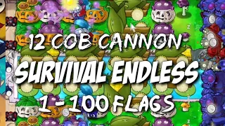 Plants vs Zombies Survival Endless 1 - 100 Flags - 12 Cob Cannon