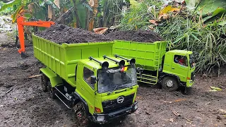 Proyek Tanah Timbunan Rc Truk Hino Engkel Truk Hino 500 Tronton Dump Truk Bermuatan Full Terguling