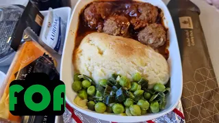 Beef meatballs with onion gravy lunch on Emirates EK008 | London to Dubai