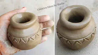 How to make designer clay pot without wheel||hand made clay pot