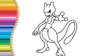 How to draw POKEMON MEWTWO step by step.Easy drawing and coloring tutorial. #art #drawing #colouring