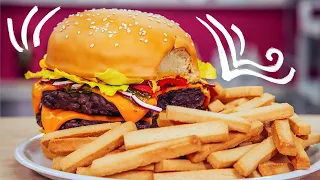 How To Make A GIANT CHEESEBURGER & FRIES out of CAKE | Yolanda Gampp | How To Cake It