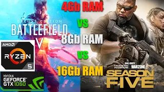 WARZONE, BF5 4Gb VS 8Gb VS 16Gb RAM Ryzen 5 2600 + GTX 1060 6gb