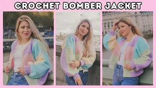Easy Crochet Bomber Jacket Tutorial | 80s Inspired Crochet version ✨