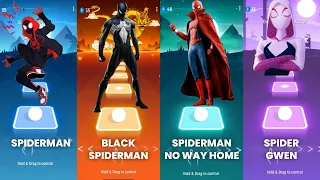 Spiderman vs Black Spiderman vs Spiderman No Way Home vs Spider Gwen | Tiles Hop EDM Rush