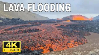 Lava flood, Meradalir Volcano, Iceland on August 10, 2022  (4K)