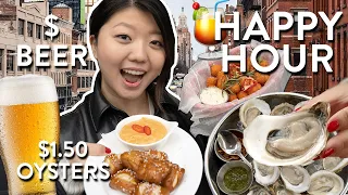 NYC HAPPY HOUR FOOD TOUR! CHEAP Sushi Rolls & FRESH Oysters in New York