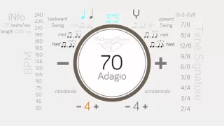 New HD Metronome 70 BPM 4/4, Tempo Adagio, Click Track, 10 minute Loop