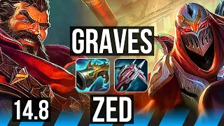 GRAVES vs ZED (MID) | Quadra, 66% winrate, 13/3/5, Dominating | NA Master | 14.8