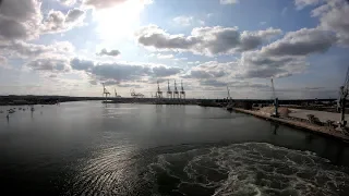 Southampton.  4K Time-lapse of the port filmed outbound/inbound from the stern of our cruise ship.