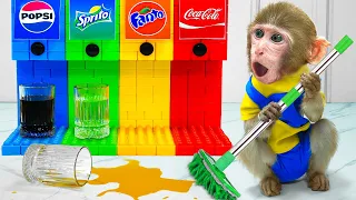 KiKi Monkey challenges with building Coca Fanta Pepsi Lego Vending Machine | KUDO ANIMAL KIKI