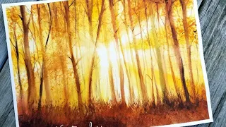 Quick Art Demo - Sunlight Through The Forest Watercolor Painting