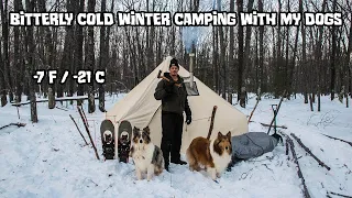 Bitterly Cold Winter Camping in a Hot Tent with My Dogs