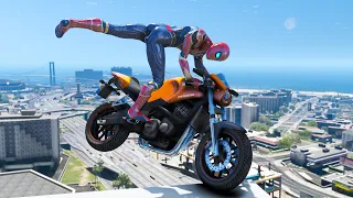 GTA 5 Iron Spiderman Motorcycle Epic Jump Stunts Fails Ragdolls Episode 9 (Euphoria Ragdolls)