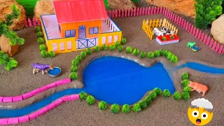 diy mini farm diorama with house for cow,pig mini hand pump supply water pool for animals/diorama #3