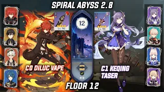 C0 Diluc Vape & C1 Keqing Taser - Spiral Abyss 2.8 Floor 12 [Genshin Impact]
