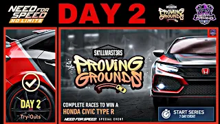 NFS NO LIMITS | DAY 2 - WINNING + TIPS - HONDA CIVIC TYPE R | PROVING GROUNDS EVENT