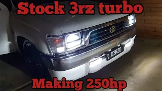 Toyota hilux 2.7L 3rz turbo making 250hp on a bone stock engine gtx3076 minitruck #golebysparts #3rz